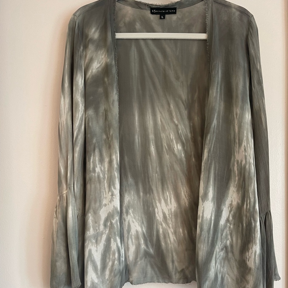 Olive Green Tie Die Flutter Sleeve Cardigan Blouse
